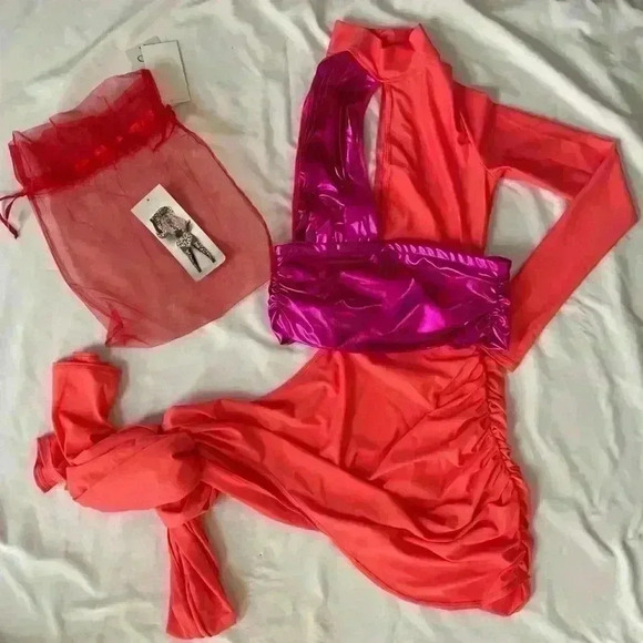 Angel Brinks Women’s Size Medium One Shoulder Draped Mini Dress Vogue Magenta - Picture 4 of 10